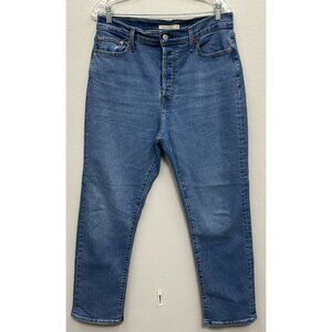Levis Wedgie Straight Jeans Womens 32 Blue Button-Fly High-Rise Cotton 33x28